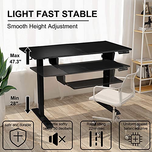 Polar Aurora Electric Height Adjustable Standing Desk W/Drawer & Hook, 48 x 24 Inches Sit Stand Workstation Computer Desk for Home Office Black Frame & Top