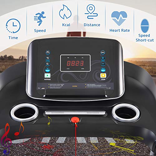 Merax Folding Treadmill for Home, 2.5HP Electric Motorized Running Machine with 10MPH Speed, Large Running Surface, 12 Programs, Speakers, Incline, LCD and Pulse Monitor for Running Walking (Black)