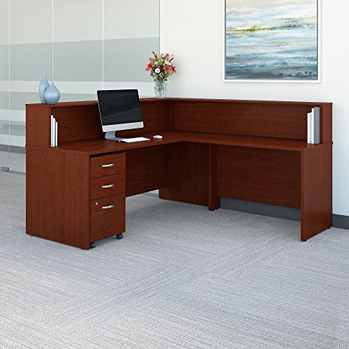 Bush Business Furniture Series C L Shaped Reception Desk with Mobile File Cabinet in Mahogany