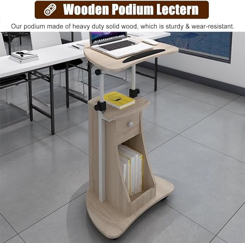PZEOB Vertical Podium with 2 Storage Compartments - Adjustable Height Laptop Workstation