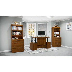 RoomAndLoft Adjustable Height Sit-Stand Desk with Drawers and File Drawer Bookcases