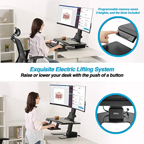 AVLT Dual 32" Monitor Electric Standing Desk with Huge Keyboard Tray Extra Large 28"x 16" Spacious Tabletop Motorized Automatic Height Adjustable Sit to Stand Table Sturdy Small Footprint