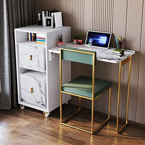 SUNESA Foldable Computer Desk with Bookcase and Movable Chair - Light Luxury Office Table