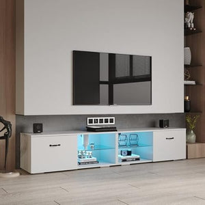 Generic Modern TV Cabinet with LED Light for Up to 80-inch White Contemporary Wood Distressed - Includes Hardware