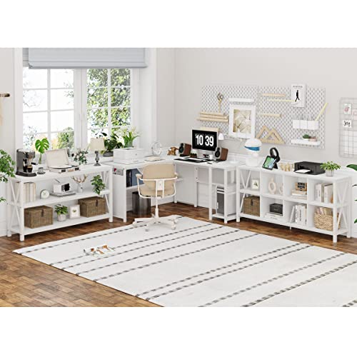 FATORRI 8 Cube Storage Organizer Bookshelf, Rustic Wood Cubby Bookcase - White Oak, 62 Inch