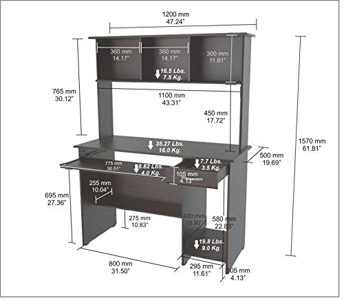 Inval Computer Workcenter with Hutch, Espresso-Wengue