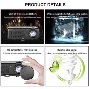 Bluetooth Smart Wi-Fi HD Projector Portable LCD LED 4400 Lumen Home Theater Video Projectors 1080P Full HD Airplay Wireless Display, HDMI USB VGA AV RCA Audio, for Movies Games Indoor Outdoor