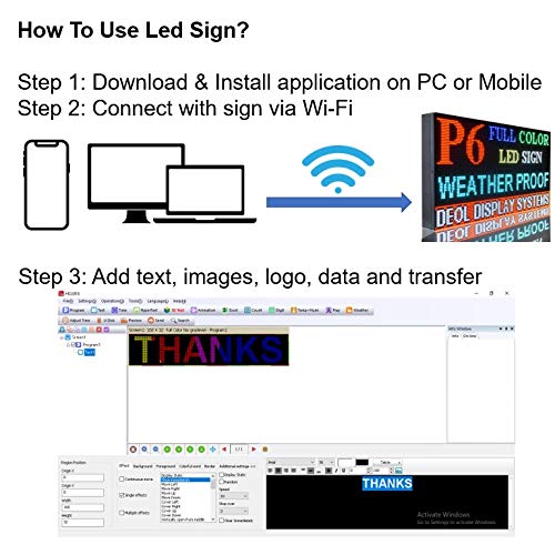 Digital Billboard 25" x 88" Open Shop Sign WiFi Connectivity Text Logo Full Color 10MM Pitch Programmable Led Board