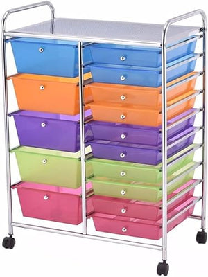 MaGiLL 15 Drawer Rolling Storage Cart - Multi-Color Organizer