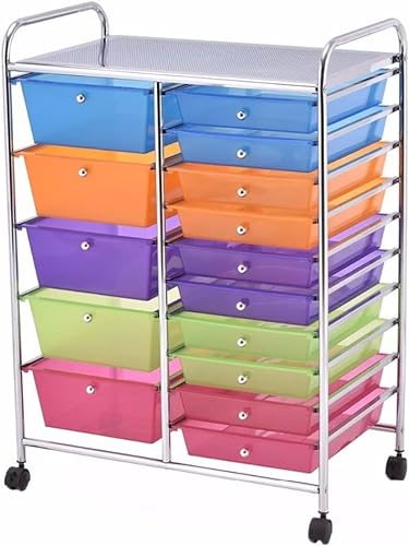 MaGiLL 15 Drawer Rolling Storage Cart - Multi-Color Organizer