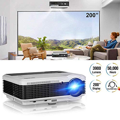 Video Projector HD LED LCD 200" Display 3900 Lumens Home Projector Support 1080P for Outdoor Indoor Movie Night, Home Cinema Theater for TV Blu-ray DVD Player Laptop PC iPhone Smartphone HD Game Party
