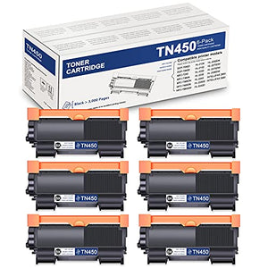 High Yield 6 Pack Black TN450 TN-450 Compatible Toner Cartridge Replacement for Brother MFC-7860DW HL-2242D Intellifax-2840 MFC-7365DN MFC-7460DN HL-2250DN HL-2270DW HL-2280DW Printer Ink Cartridge