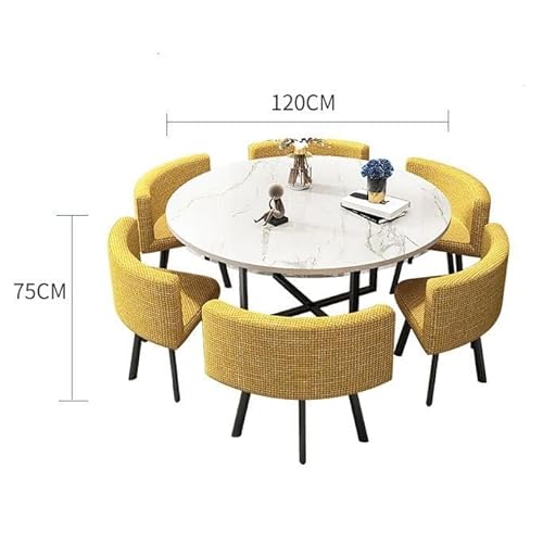 EpuzeR Round Dining Table Set for 6 with Faux Marble Top and Metal Frame (Dark Gray/Black)