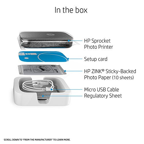 HP Sprocket Portable Photo Printer, Print Social Media Photos on 2x3" Sticky-Backed Paper - Black (X7N08A)