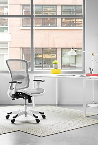 SPACE Seating Breathable Mesh Seat and Back, 2-to-1 Synchro Tilt Control, 2-Way Adjustable Flip Arms, and White Coated Nylon Base Managers Chair, White