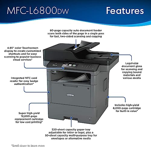 Brother MFC-L6800DW Wireless Monochrome Laser All-in-One Printer