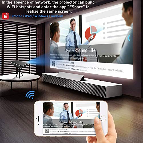 CACACOL T10 Mini Portable Pocket Projector Touch Panel Android Smart 4K UHD Support Slim Wireless LED DLP Phone Projector Built-in Battery (Grey)