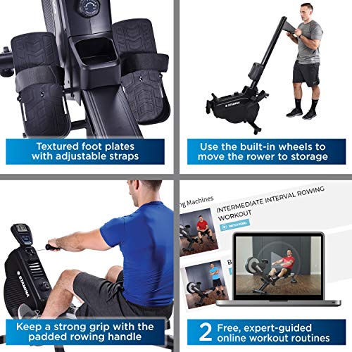 Stamina DT 397 Rowing Machine Rower, Dual Technology Combines Magnetic & Air Resistance, Includes Two Expert-Guided Online Workouts, Stream from Any Device