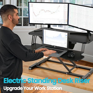 VERSADESK PowerRiser 32 Inch Electric Standing Desk Converter for Dual Monitor, Laptop Workstation - Black