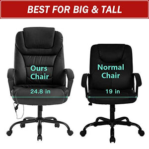 Squadise Big and Tall Office Chair 500lbs Ergonomic High Back Executive Chair with Lumbar Support Arms Heavyweight Rated PU Leather Computer Chair, Wide Seat, Black