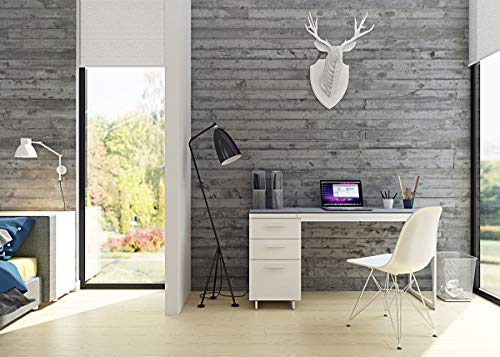 BDI 6414 SW/GRY Centro 3-Drawer File Cabinet, Satin White/Gray Glass