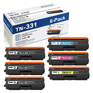 TN331BK TN331C TN331M TN331Y Compatible TN331 TN-331 Toner Cartridge Replacement for Brother HL-L8250CDN L9200CDW/CDWT MFC-L8600CDW L8850CDW DCP-9050CDN L8450CDW Printer 6PK(3BK+1C+1M+1Y)