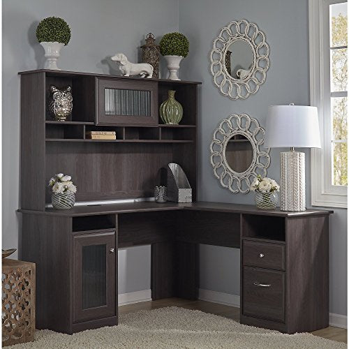 Bush Furniture Cabot L Shaped Desk with Hutch in Heather Gray