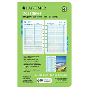 Day-Timer Daily Planner Refill 2017, Two Page Per Day, Loose Leaf, 5-7/16 x 8-1/2", Desk Size, Coastlines (13180)