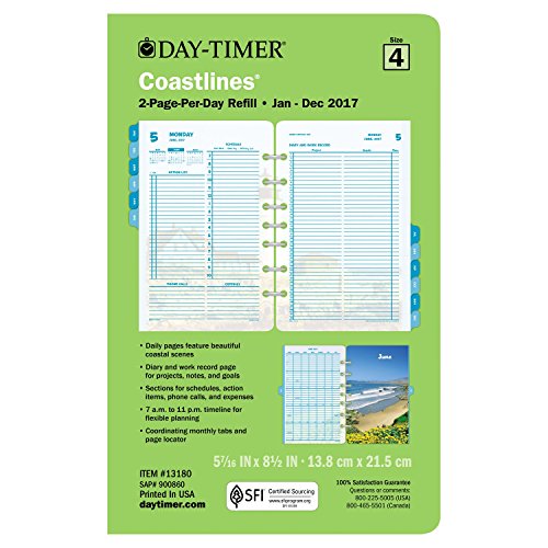 Day-Timer Daily Planner Refill 2017, Two Page Per Day, Loose Leaf, 5-7/16 x 8-1/2", Desk Size, Coastlines (13180)