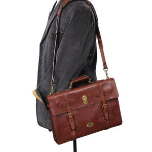 Leather Navigator Briefcase Laptop Expandable Bag Brown Messenger USA No. 1943