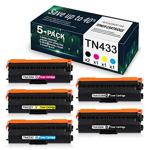 5 Pack (2BK/1C/1Y/1M) TN433BK TN433C TN433M TN433Y Compatible Toner Cartridge Replacement for Brother HL-L8260CDW DCP-L8410CDW MFC-L8610CDW L8690CDW L8900CDW L9570CDW Printer, Toner Cartridge.
