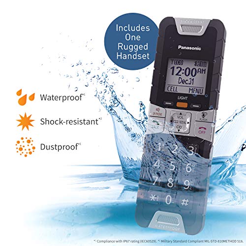 Panasonic Rugged Link2Cell Bluetooth Cordless Phone with Voice Assist, One-Touch Call Block and Answering Machine - 3 Standard Handsets + 1 Rugged Handset - KX-TGD584M2 (Black)
