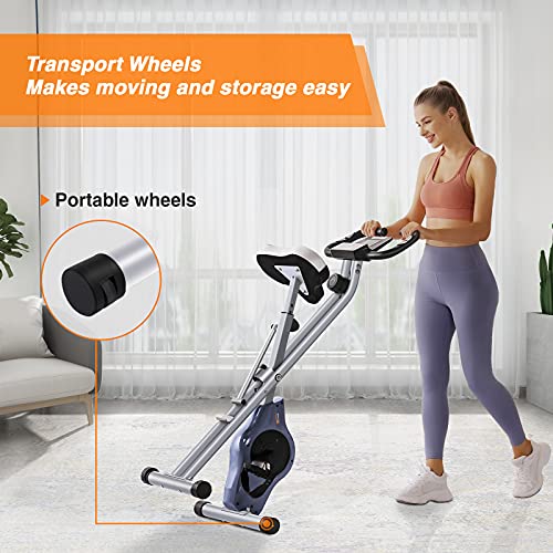 BCAN Folding Exercise Bike - Foldable Stationary Bike 330 LBS Weight Capacity, 8 Levels Magnetic Resistance for Home Gym
