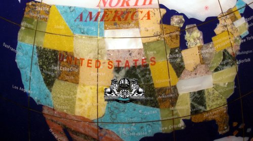 37" Floor Standing Blue Lapis Gemstone Globe with 50 USA Divided State Stones