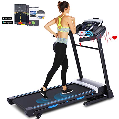 3.25HP Folding Treadmill, Electric Automatic Incline Treadmill, Easy Assembly Fitness Motorized Running Jogging Machine with APP Control (Black)