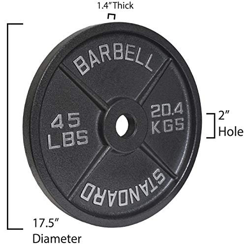 Cast Iron Weight Plate Pairs 45lbs, Olympic 2" Standard Weightlifting Powerlifting Strength Training (45lb Pair - Silver Lettering)