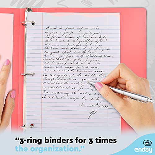 1 Inch Binders 3 Ring Red, 1” Soft Plastic Flexible Cover Round Ring with a Pocket Binder, Holds 175 Sheets, School Supplies Also Available in Purple, Pink, Green, Blue, Grey, 1 PK – by Enday