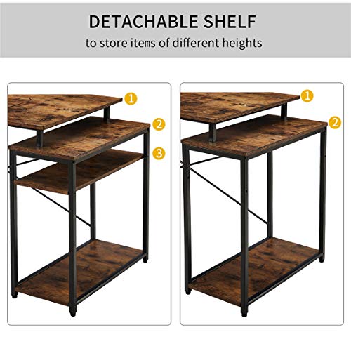 65.3''L-Drafting Table Multi-Function Drawing Table with Adjustment Table Board Computer Desk Writing Desk Workstation for Office Home with Bookshelves Hutch Rusty