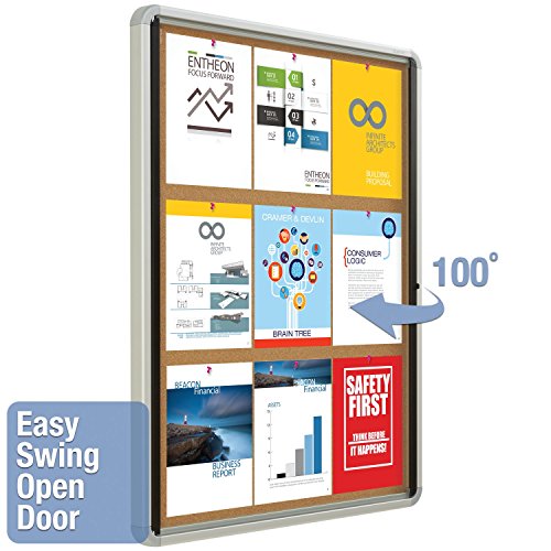 Quartet Enclosed Cork Bulletin Board, 30" x 39" or 9 Sheets, Swing Door, Aluminum Frame (EIHC3930)
