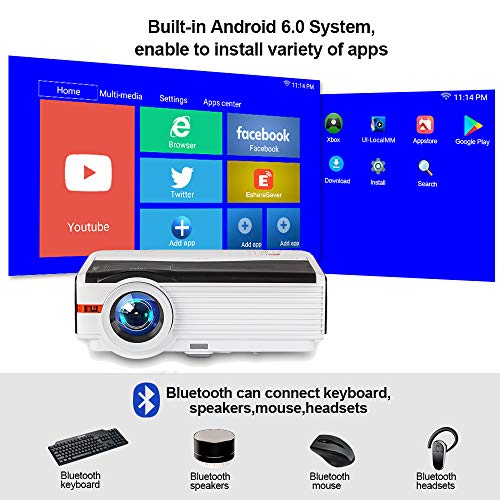 WiFi Projector, 5000 Lux Support Full HD 1080P Wireless Bluetooth LCD Video Airplay Projector with iPhone, Smartphone, Laptop, PC, TV Stick, PS4, DVD, HDMI, UB, VGA, AV for Home Outdoor Cinema