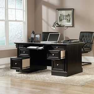 Sauder 420783 Bleeker Street Executive Desk, L: 65.12" x W: 29.53" x H: 29.61", Obsidian Oak finish