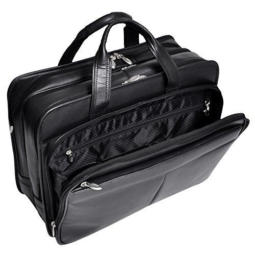 McKlein, R Series, Walton, Top Grain Cowhide Leather, 17" Leather Expandable Double Compartment Laptop Briefcase w/Removable Sleeve, Black (83985)