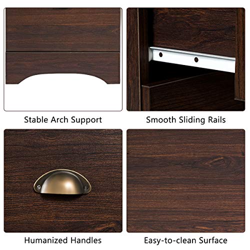 Tangkula Computer Desk, Wood Frame Home Office Desk with Storage Drawer and Shelf, Computer Workstation with Spacious Desktop, Ideal for Bedroom, Living Room, Office (Walnut)