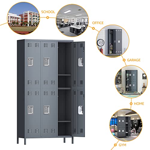GangMei 72" Tall Metal Locker with 6 Doors, Light Gray, Assembly Required