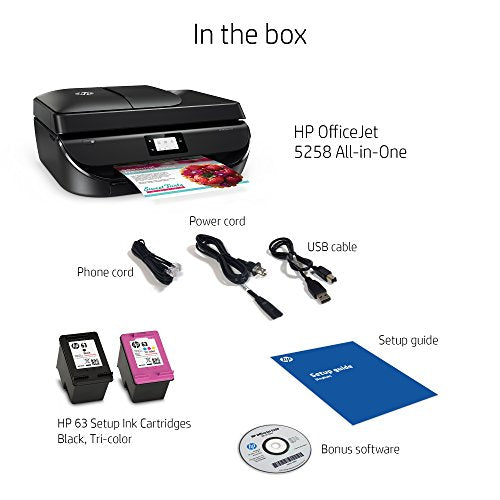 HP OfficeJet 5258 Wireless All-in-One Touch Screen Bluetooth Wireless Black Printer