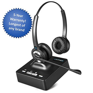 Leitner LH275 Noise-Canceling Dual-Ear Wireless Office Telephone Headset for Corded Office Phones with 5-Year Full-Replacement Warranty - Also Works with PC/Mac