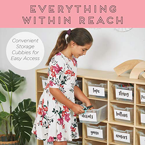 ECR4Kids Birch 12 Cubby Tray Cabinet, Kids Toy Storage Orgaznier with Rolling Casters, Hardwood Mobile Storage Cabinet for Classroom, Preschool and Homeschool Supplies