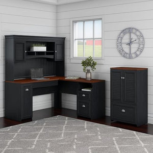 Maykoosh Global Greatness 60W L Shaped Desk with Hutch and Storage Cabinet - File Drawer