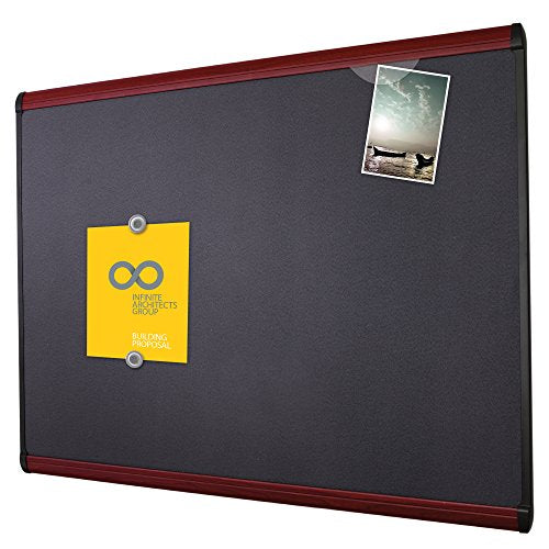 Quartet Prestige Plus Magnetic Fabric Bulletin Board, 6 x 4 Feet, Black with Mahogany Frame (MB547M)