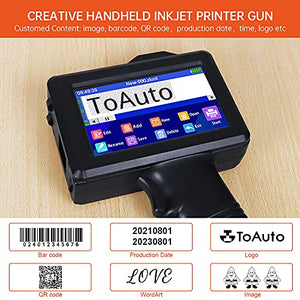 TOAUTO Portable Intelligent Upgraded Handheld Inkjet Printer Gun with 5.6 Inch LED Touch Screen Quick-Drying Inkjet Coding Machine for Code Date Label Industry Design House Usage